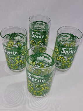 Sprite 1980s Vintage 6" Glass Set 4 Restaurant Soda Pop Coca Cola Glasses